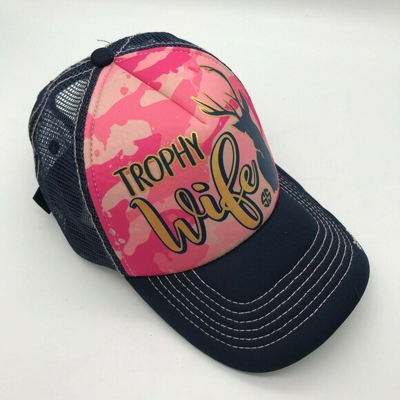 Simply Southern "Trophy Wife" Hat Pink Camo Womens Baseball Cap Mesh Buckle Back - Picture 3 of 7